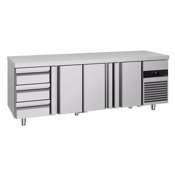 Commercial Counter Fridge PREMIUM - 2330x700mm - with 3 doors - 3 drawers - capacity 632 litres