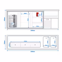 Direct Draw Beer Dispenser / Kegerator PREMIUM – 2-Door – 2 Right Sinks, 3 Cooled Drawers – 2500×700 mm