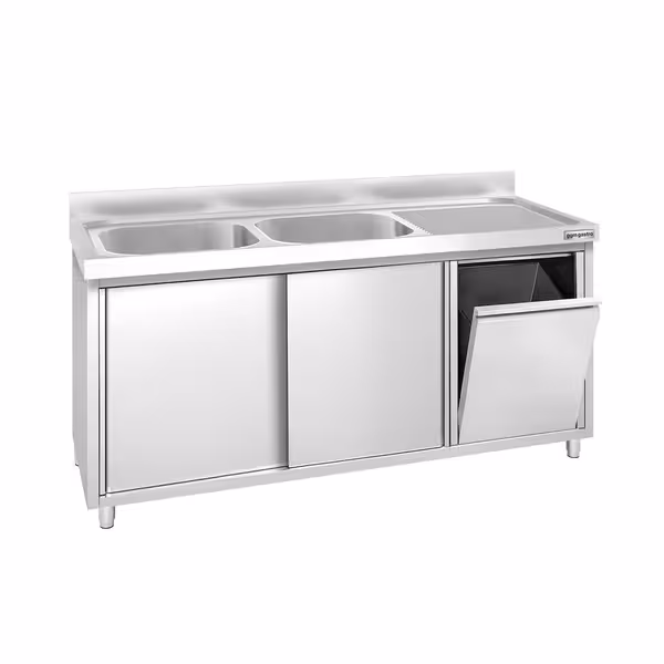 PREMIUM umivaonik – 1600 x 600 mm – s košem za smeće i dvije zdjele s lijeve strane