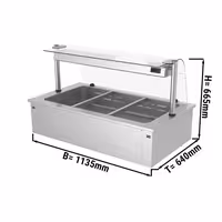 Toplovodna kupka električna ugradbena - 1135 mm - 2,19 kW - 3x GN 1/1 - sa zaštitnim staklom