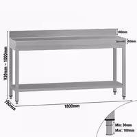 Commercial Stainless Steel Centre Table ECO - 1800x700mm - with Undershelf - with Rear Upstand