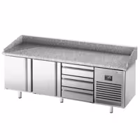 Stół chłodniczy do pizzy PREMIUM PLUS - 1980x1139mm - z blatem granitowym - 2‑drzwiowy, 3 szuflady
