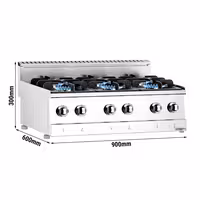 Fogão a gás - 19,6kW - 6 queimadores - com armário baixo - 3 portas