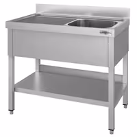 Stainless Steel Commercial Sink Unit ECO - 1200x700mm - with Single Bowl Right-hand - with Undershelf - with Upstand