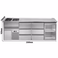 Direct Draw Beer Dispenser / Kegerator 1 Glass Door + 6 Drawers PREMIUM – 2 sinks left - 2500×700 mm - 3 drip trays