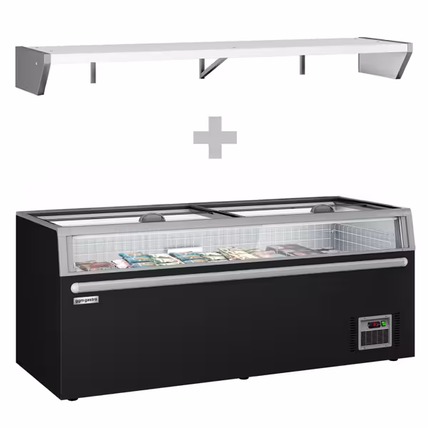 Boneta mroźnicza HELSINKI - 2104x850mm - 646l - szklana pokrywa przesuwna - szyba frontowa - Czarny