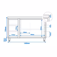 طاولة عمل ستانلس ستيل KOPENHAGEN PREMIUM - 1400x600mm - وحدة أدراج 3 يسار