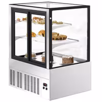 Commercial cake display fridge - 343L - 900mm - Double glazing - with 2 glass shelves - rear sliding doors