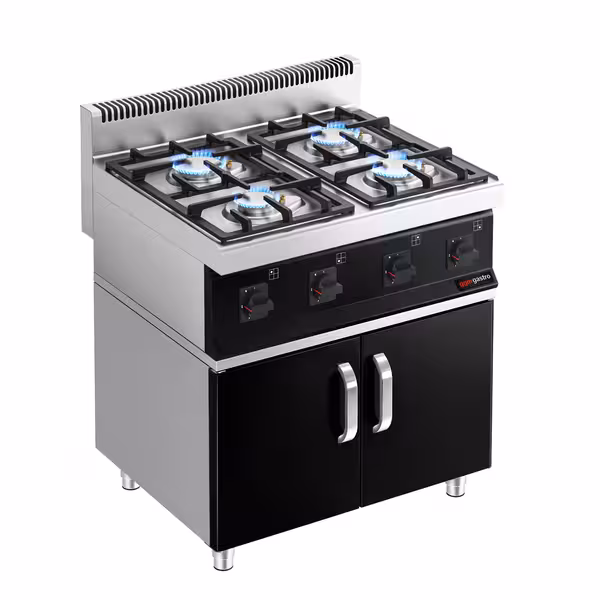 Cocina a gas - 23kW - 4 fuegos - con subestructura con 2 puertas