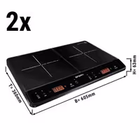 (2 kpl) Induktiokeittolevy - 3,5 kW - 2 keittoaluetta pyöreä - pöytämalli - 605x360x63 mm