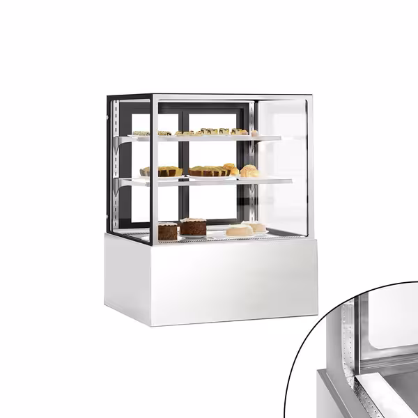 Commercial cake display fridge - 343L - 900mm - Double glazing - with 2 glass shelves - rear sliding doors