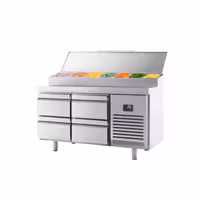 Table réfrigérée de préparation - 1468 x 700 mm - avec 4 tiroirs - avec superstructure en inox 1 x GN 1/2 et 6 x GN 1/3