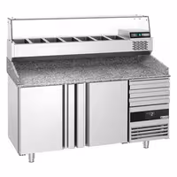 Profesionalni Pizza pult - rashladni PREMIUM - 1700x800 mm - 2 vrata i 3 ladica - granitna radna ploča - uklj. gornja rashladna vitrina - 7x GN 1/3