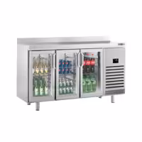 Stół chłodniczy barowy do napojów Premium PLUS – 1960 x 700 mm – z 3 drzwiami szklanymi i rantem