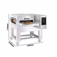 Gas Conveyor Pizza Oven - 1680x2180mm (66"x86") - 230V Single Phase - Touchscreen Controls - Belt width: 800mm (31.5") - up to 350°C - incl. Base frame & Wheels