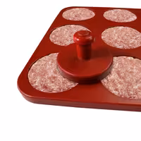Preša za hamburgere - 15 veličina - plastika - mala - Ø 80 mm - crvena - 15 rupa - 85 g