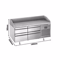 Commercial Pizza Prep Counter - Granite Top PREMIUM PLUS - 1490x700mm - with 0 doors & 4 drawers