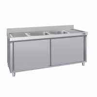 Sudoper s ormarićem ECO - inox - 1800 x 700 mm - sa 2 korita - korita sredina