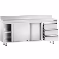 خزانة قاعدية ستانلس ستيل KOPENHAGEN PREMIUM - 2000x600mm - وحدة أدراج 3 يمين - مع حاجز خلفي