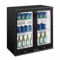 Commercial Back Bar Cooler - 900mm - 220L - with 2 glass hinged doors - Black