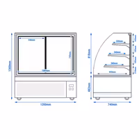 Süteményes vitrin - 414 l - 1200 mm - dupla üvegezés | 2 üvegajtó tolóajtó - 3 üvegpolccal - LED világítással, R290