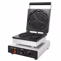 Commercial Waffle Maker - Single - Manual - 1,75 kW - Shape: Heart flower - Teflon-coated baking plates