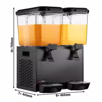 Commercial Juice Dispenser - 2x polycarbonate tanks with tap & paddle agitation - 2x 18 Litres - 600W - Black