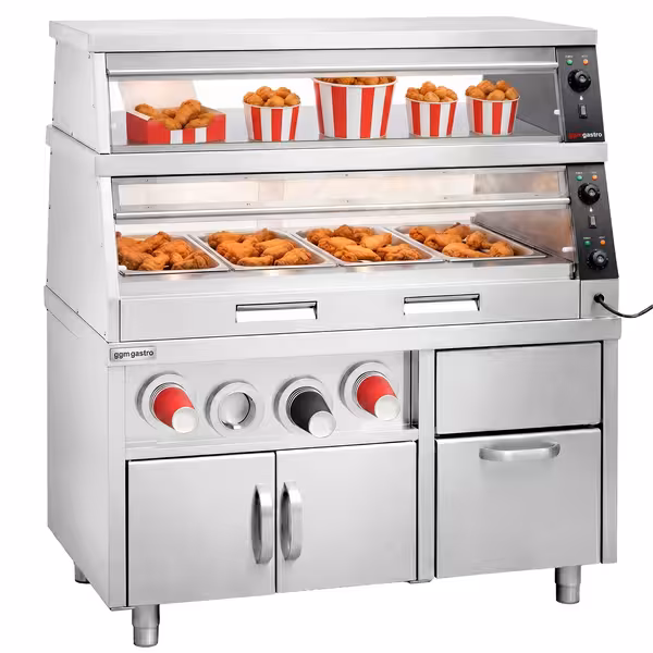 Grijani izložbeni ormar s baznom jedinicom – 1500 mm – 3,5 kW – za 4 x GN 1/1 – 2 police – pojedinačno upravljano