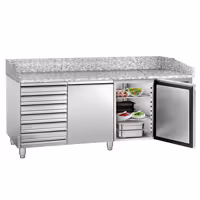 Stół chłodniczy do pizzy ECO – 2000 x 800 mm – z 2 drzwiami i 7 szufladami