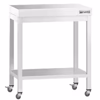 PREMIUM Edelstol-Aarbechtsdësch – 700 x 600 mm – mat engem Basisregal a Rollen