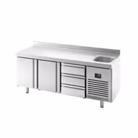 Mostrador refrigerado PREMIUM PLUS - 1960x600mm - de trabajo con fregadero - 2 puertas y 3 cajones - encimera con alzada - 385 l