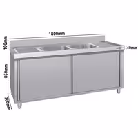 Sudoper s ormarićem ECO - inox - 1800 x 700 mm - sa 2 korita - korita sredina