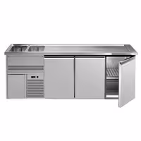 Direct Draw Beer Dispenser / Kegerator 3 Stainless Doors PREMIUM – 2 sinks left - 2500×700 mm - 3 drip trays