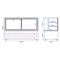 Commercial cake display fridge - Double glazing - square - with 3 adjustable shelves - rear sliding doors - for patisserie - 725L - 1800mm