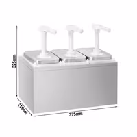 Dispenzer za umake - nehrđajući čelik AISI 304, spremnici polipropilen - 4-dijelni (postolje, 3 spremnika, 3 pumpe) - 3x 2 l - 375x215x325 mm - einstellbarer Dosierung - s spremnikom - uklj. postolje od nehrđajućeg čelika