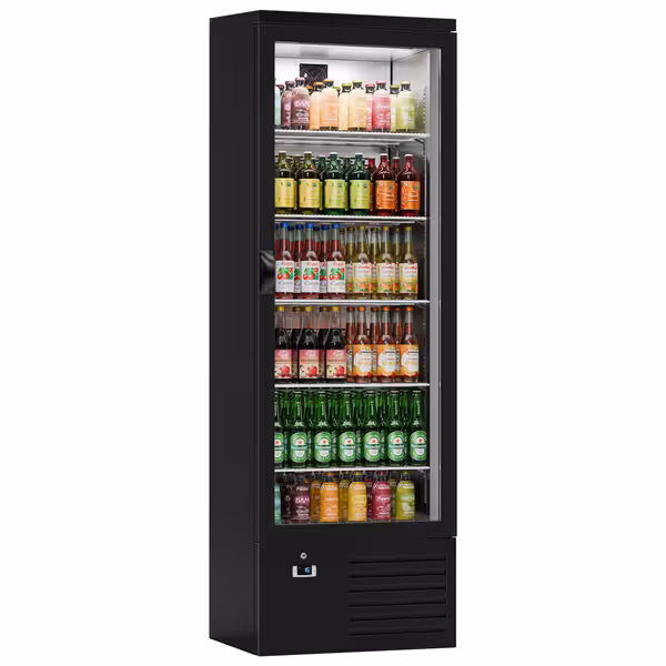 Vitrine réfrigérée à boissons - 600mm - 280 L - 1 porte vitrée - Noir - +4 à +12 °C