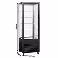 4-Sided Glass Display Fridge - 440L - 675mm - Double glazing - with 5 glass shelves - 1 rear glass door - for patisserie - Black