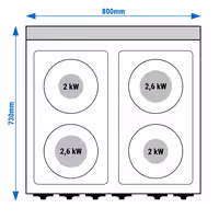 Fogão elétrico - 15,2kW - 4 placas redondas - com forno a gás estático - 6kW
