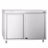 Arbetskåp i rostfritt stål PREMIUM - 1000x600 mm - med 2 skjutdörrar - inkl. skärbräda vit