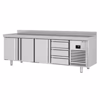 Rashladni pult PREMIUM PLUS - 2452x700 mm - 625 l - Ventilirano hlađenje - s 3 vrata - s 3 ladica - Podignuti rub