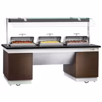 Heated Bain Marie Buffet Counter DUBLIN - 2300mm - with 3 Chafing Dishes - on Castors - Brown