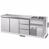 Direct Draw Beer Dispenser / Kegerator PREMIUM – 2-Door – 2 Right Sinks, 3 Cooled Drawers – 2500×700 mm