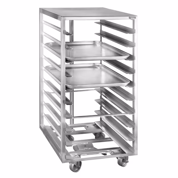 Inox kolica s vodilicama za pekarske plehove - za 10 plehova 600x400 mm - kotači Ø 125 mm (2 s kočnicom)