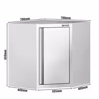 Ugaona zidna ormarić od nehrđajućeg čelika – 700 x 700 mm – sa krilnim vratima – visina: 650 mm