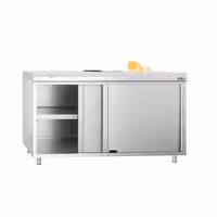 PREMIUM radni ormar od nehrđajućeg čelika – 1600 x 600 mm – s kliznim vratima – uključujući bijelu radnu ploču