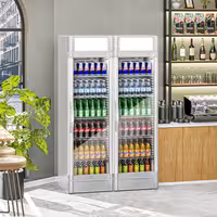 (2 pcs) Commercial Beverage Display Fridge - 1190mm - 694 Litres - with 2 hinged glass doors - LED lighting - digital controller with temperature display - Grey - Temperature range 2 to 10 °C