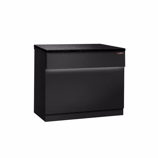 Lada kasowa TORONTO – 900 mm – czarny panel przedni – z czarnym blatem granitowym