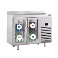 Stół chłodniczy barowy do napojów Premium PLUS – 1468 x 700 mm – z 2 drzwiami szklanymi i rantem