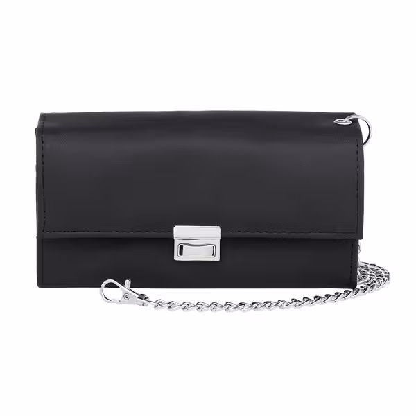 KARLOWSKY | Waiter Wallet – Leather - Black - 18.2 × 12.5 cm - 6 Note Pockets - Integrated Chain & Carabiner