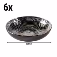 (6 adet) METALLIC - Çukur Tabak Yuvarlak - Steingut, Ø220mm, Oluklu/Kanallı Yüzey, Gümüş